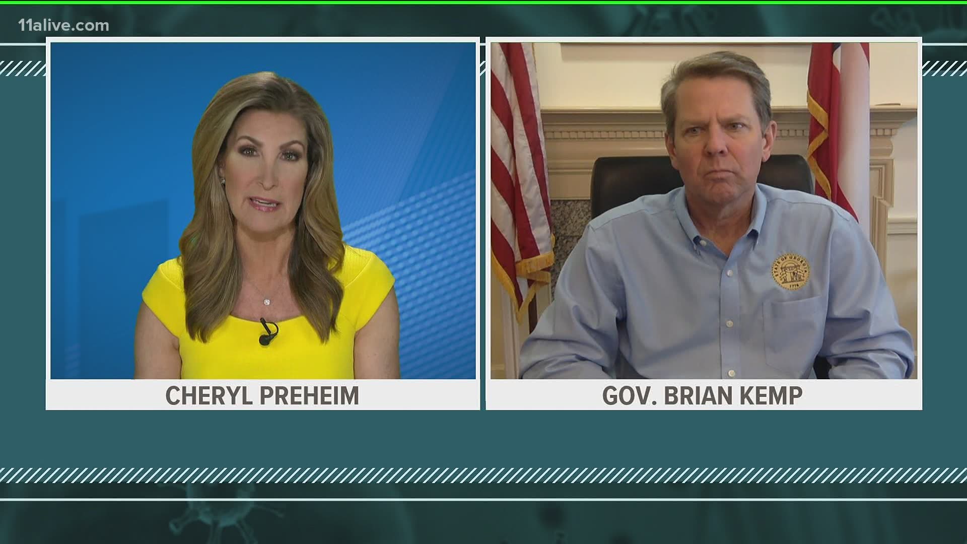 Gov. Kemp said that while the number of cases of Covid-19 are going up, the number of positive cases among the total number of people being tested is dropping off.