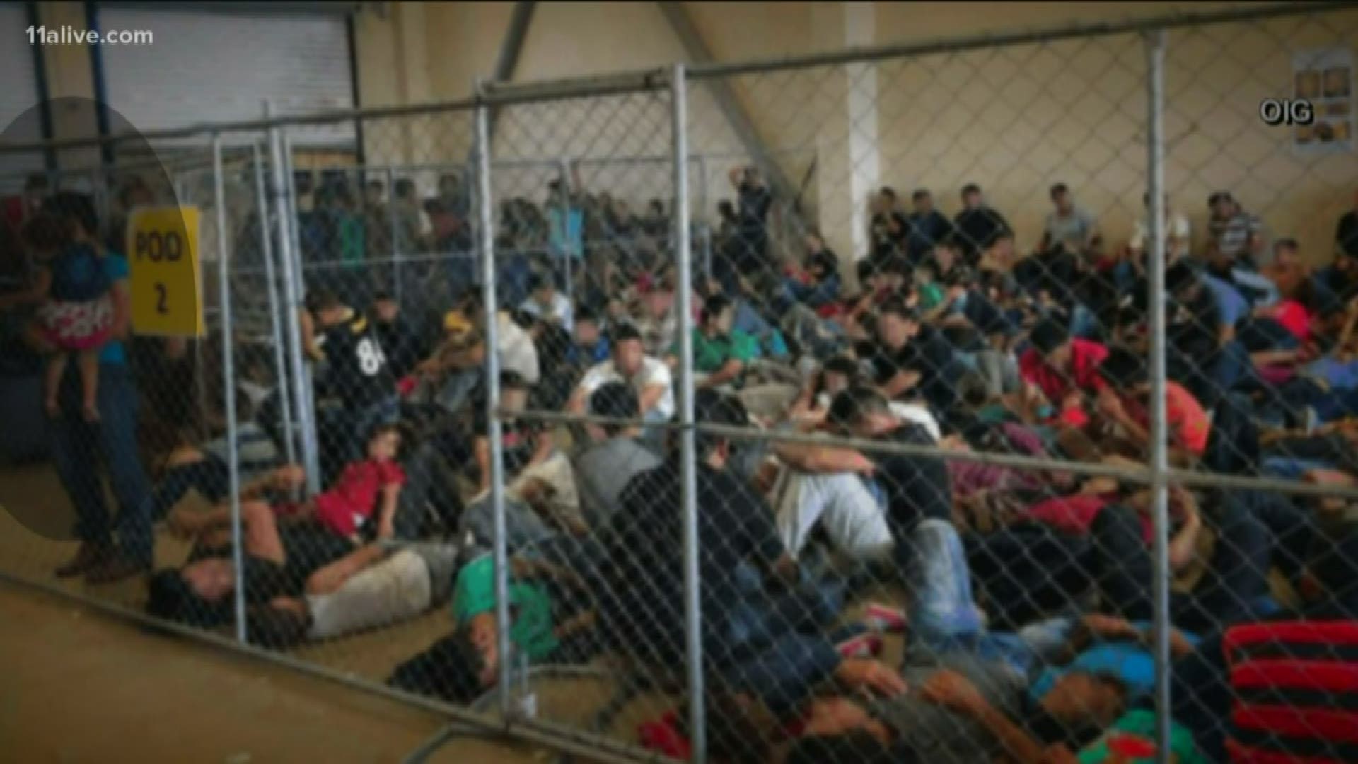 Protests were staged across the country on Tuesday, including in Atlanta, as photos were released showing crowded conditions at border detention facilities.