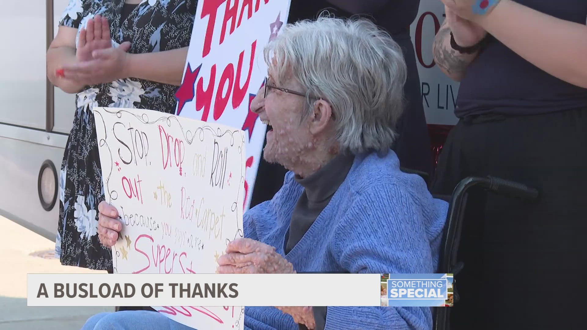 The seniors watched as their building burned down last month. Today, they got to greet those who saved them with a touching surprise.